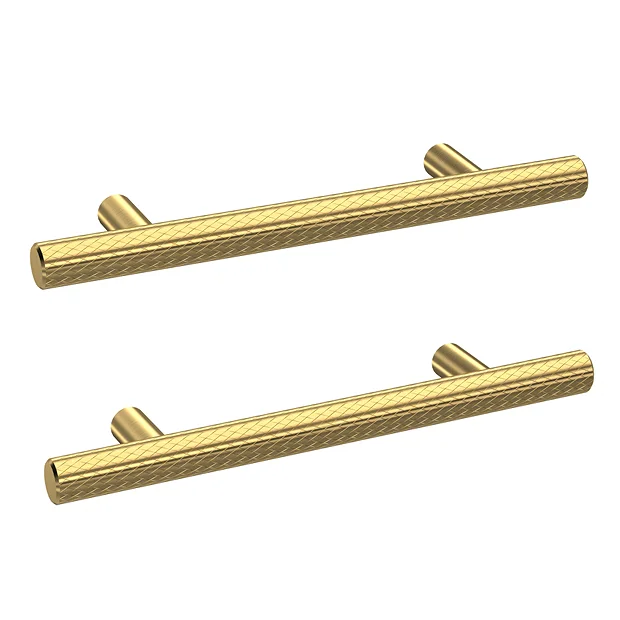 2 X Arezzo Industrial Style Knurled 'T' Bar Brushed Brass Handles (96mm Centres) 3 2 X Arezzo Industrial Style Knurled 'T' Bar Brushed Brass Handles (96mm Centres)