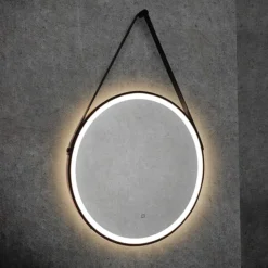 HIB Solstice Matt Black 60 Round LED Illuminated Mirror -Duravit Bathroom Shop 79520700 l
