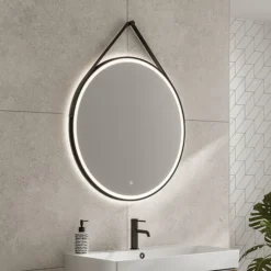 HIB Solstice Matt Black 80 Round LED Illuminated Mirror -Duravit Bathroom Shop 79520800 l