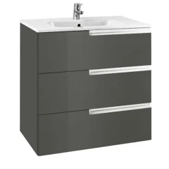 Roca Victoria-N 600m 3-Drawer Wall Hung Vanity Unit - Gloss Anthracite Grey