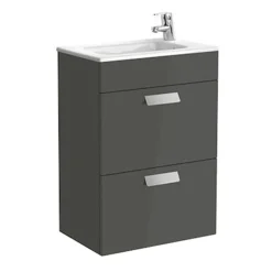 Roca Debba 500m 2-Drawer Wall Hung Vanity Unit - Gloss Anthracite Grey