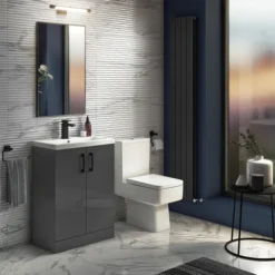 Apollo2 605 Gloss Grey Floor Standing Vanity Unit W. Matt Black Handles