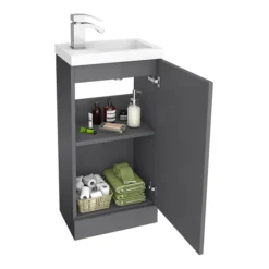 Apollo2 405mm Gloss Grey Compact Floor Standing Vanity Unit W. Matt Black Handle -Duravit Bathroom Shop apc2gfs4mb d2
