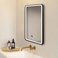 Arezzo Matt Black 500 X 700mm Rectangular LED Illuminated Anti-Fog Bathroom Mirror With Time Display -Duravit Bathroom Shop arzim01mb d1