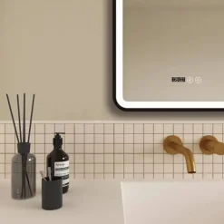 Arezzo Matt Black 500 X 700mm Rectangular LED Illuminated Anti-Fog Bathroom Mirror With Time Display -Duravit Bathroom Shop arzim01mb d2