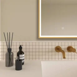 Arezzo Brushed Brass 500 X 700mm Rectangular LED Illuminated Anti-Fog Bathroom Mirror -Duravit Bathroom Shop arzim06bb d1