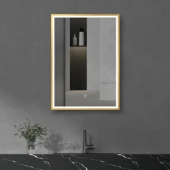 Arezzo Brushed Brass 500 X 700mm Rectangular LED Illuminated Anti-Fog Bathroom Mirror -Duravit Bathroom Shop arzim06bb d3