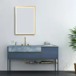 Arezzo Brushed Brass 500 X 700mm Rectangular LED Illuminated Anti-Fog Bathroom Mirror -Duravit Bathroom Shop arzim06bb d5