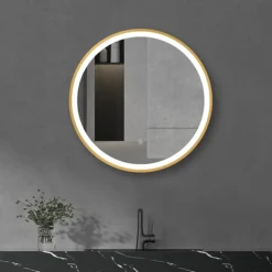 Arezzo Brushed Brass 600mm Round LED Illuminated Anti-Fog Bathroom Mirror -Duravit Bathroom Shop arzim08bb d3