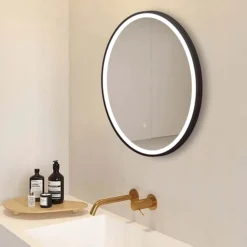 Arezzo Matt Black 600mm Round LED Illuminated Anti-Fog Bathroom Mirror -Duravit Bathroom Shop arzim08mb d1