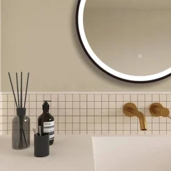 Arezzo Matt Black 600mm Round LED Illuminated Anti-Fog Bathroom Mirror -Duravit Bathroom Shop arzim08mb d2