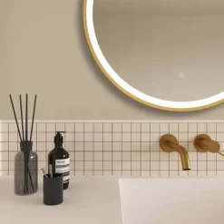 Arezzo Brushed Brass 700mm Round LED Illuminated Anti-Fog Bathroom Mirror -Duravit Bathroom Shop arzim09bb d1
