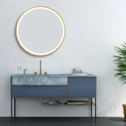 Arezzo Brushed Brass 700mm Round LED Illuminated Anti-Fog Bathroom Mirror -Duravit Bathroom Shop arzim09bb d3
