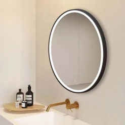 Arezzo Matt Black 700mm Round LED Illuminated Anti-Fog Bathroom Mirror -Duravit Bathroom Shop arzim09mb d2