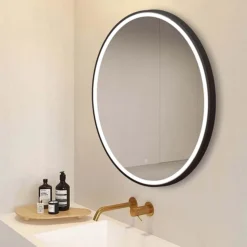 Arezzo Matt Black 800mm Round LED Illuminated Anti-Fog Bathroom Mirror -Duravit Bathroom Shop arzim10mb d2