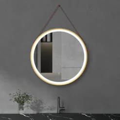 Arezzo Brushed Brass Hanging 600mm Round LED Illuminated Anti-Fog Bathroom Mirror -Duravit Bathroom Shop arzim11bb d2
