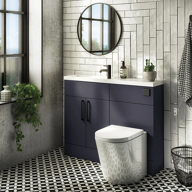 Arezzo 1100 Matt Blue Slimline Combination Vanity Unit (Matt Black Flush & Handles) 4 Arezzo 1100 Matt Blue Slimline Combination Vanity Unit (Matt Black Flush & Handles) - Image 2