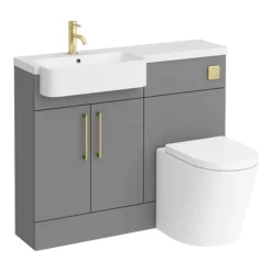 Arezzo 1100 Matt Grey Semi-Recessed Round Combination Vanity Unit (Brushed Brass Flush & Handles) -Duravit Bathroom Shop az11gbb d6