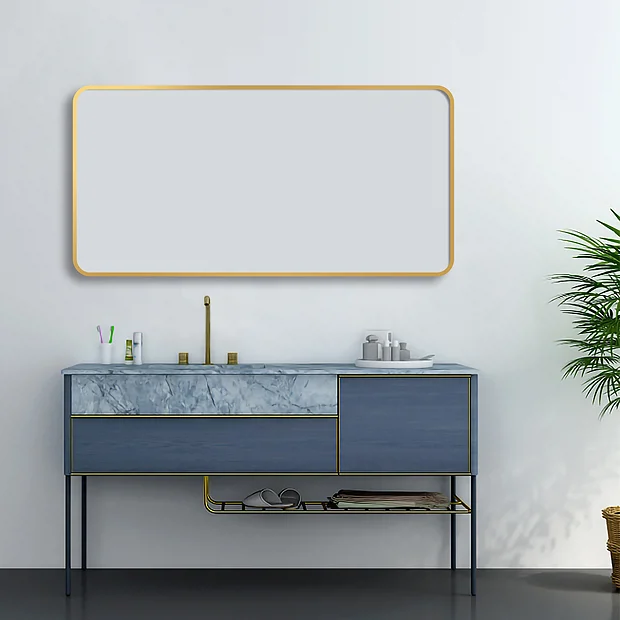 Arezzo Brushed Brass Framed Bathroom Mirror - 1400 X 700mm 3 Arezzo Brushed Brass Framed Bathroom Mirror - 1400 X 700mm