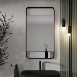 Arezzo Matt Black 550 X 1000mm Mirror With Shelf -Duravit Bathroom Shop az55100mb d2