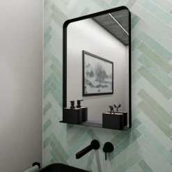 Arezzo Matt Black 500 X 750mm Mirror With Shelf -Duravit Bathroom Shop az5x75mb d1