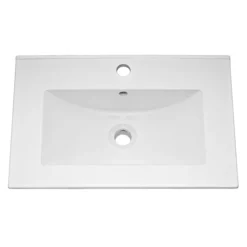 Arezzo 600 Matt Black Framed Vanity Unit With Ceramic Basin And Open Shelf