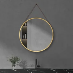Arezzo Brushed Brass Hanging 600mm Round Bathroom Mirror -Duravit Bathroom Shop az6hmbb d2