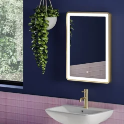 Arezzo 700 X 500mm Brushed Brass LED Touch Sensor Mirror + Anti-Fog -Duravit Bathroom Shop az702 d2