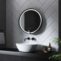 Arezzo Matt Black 600mm Round Colour Changing LED Illuminated Bathroom Mirror With Anti-Fog -Duravit Bathroom Shop az8930mb d1
