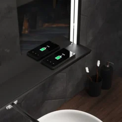 Arezzo Matt Black 800 X 600mm LED Illuminated Bathroom Mirror With QI Charger & Anti-Fog