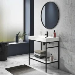 Arezzo Matt Black 800mm Round Mirror -Duravit Bathroom Shop az8brm d1