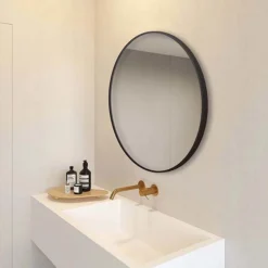 Arezzo Matt Black 800mm Round Mirror -Duravit Bathroom Shop az8brm d3n