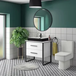 Arezzo Countertop Basin Unit - Gloss White With Black Frame - 800mm Incl. Matt Black Basin -Duravit Bathroom Shop az8wb2dblk d1