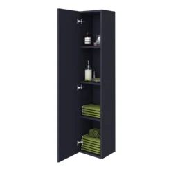 Arezzo Wall Hung Tall Storage Cabinet - Matt Blue - With Industrial Style Brushed Brass Handle