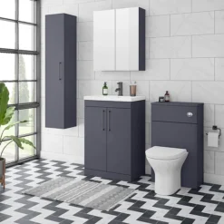 Arezzo Matt Blue Wall Hung Tall Storage Cabinet With Matt Black Handle -Duravit Bathroom Shop azb14whcbk d2