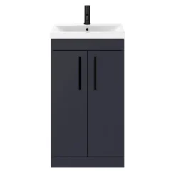 Arezzo 500 Matt Blue Floor Standing Vanity Unit With Matt Black Handles -Duravit Bathroom Shop azb5fsvbk d3