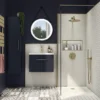 Arezzo Wall Hung Vanity Unit - Matt Blue - 500mm With Industrial Style Brushed Brass Handle -Duravit Bathroom Shop azb5whvbbisd3
