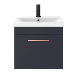 Arezzo 500 Matt Blue Wall Hung 1-Drawer Vanity Unit With Rose Gold Handle -Duravit Bathroom Shop azb5whvrg d3