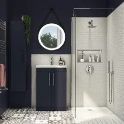 Arezzo Floor Standing Vanity Unit - Matt Blue - 600mm With Industrial Style Chrome Handles -Duravit Bathroom Shop azb6fsvchisd3