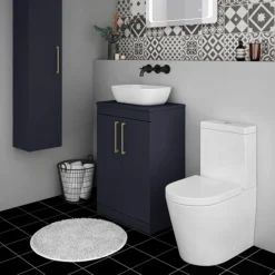 Arezzo Floor Standing Countertop Vanity Unit - Matt Blue - 600mm With Brushed Brass Handles -Duravit Bathroom Shop azb6fswbb d3