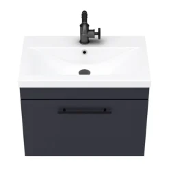 Arezzo Wall Hung Vanity Unit - Matt Blue - 600mm With Industrial Style Black Handle -Duravit Bathroom Shop azb6whvbkisd5