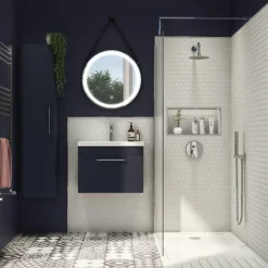 Arezzo Wall Hung Vanity Unit - Matt Blue - 600mm With Industrial Style Chrome Handle -Duravit Bathroom Shop azb6whvchis d3