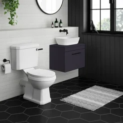 Arezzo Wall Hung Countertop Vanity Unit - Matt Blue - 600mm With Industrial Style Black Handle