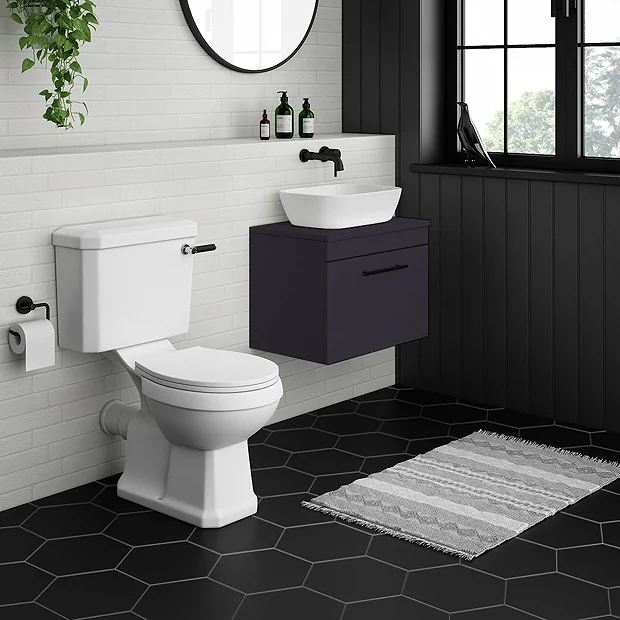 Arezzo Wall Hung Countertop Vanity Unit - Matt Blue - 600mm With Industrial Style Black Handle 3 Arezzo Wall Hung Countertop Vanity Unit - Matt Blue - 600mm With Industrial Style Black Handle