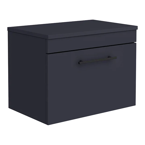 Arezzo Wall Hung Countertop Vanity Unit - Matt Blue - 600mm With Industrial Style Black Handle 4 Arezzo Wall Hung Countertop Vanity Unit - Matt Blue - 600mm With Industrial Style Black Handle - Image 2