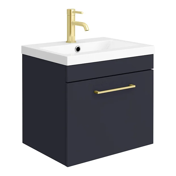 Arezzo Blue Wall Hung Sink Vanity Unit + Toilet Package With Brass Handle 5 Arezzo Blue Wall Hung Sink Vanity Unit + Toilet Package With Brass Handle - Image 3