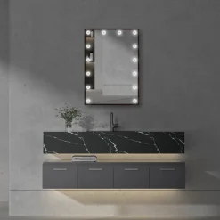 Arezzo Bulb Matt Black 500 X 700mm LED Illuminated Mirror With Motion Sensor + Anti-Fog -Duravit Bathroom Shop azbm103 d4