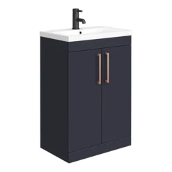 Arezzo Blue Floor Standing Vanity Unit, Tall Cabinet + Toilet Pack With Rose Gold Handles -Duravit Bathroom Shop azbrgfsp1 d1