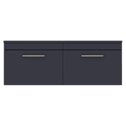 Arezzo Matt Blue Wall Hung Double Countertop Vanity Unit Incl. 2 Basins (1200mm W. Brushed Brass Handles) -Duravit Bathroom Shop azbwhbb12rb d1
