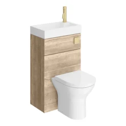 Arezzo Rustic Oak 2-In-1 Wash Basin & Toilet (500mm Wide X 300mm) Incl. Brushed Brass Flush -Duravit Bathroom Shop azcombwcokb d7